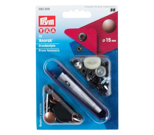 390309 Кнопки Anorak, латунь, цвет медный, 15 мм, 10 шт, Prym