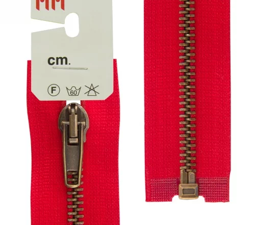 Молния RiRi металл разъём, 1 замок 5 мм 75 см, подвеска АТ, цепь антик медь, цвет 2407, красный