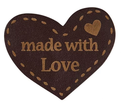 Термоаппликация HKM "Сердце "made with Love" под кожу, 4,8 х 3,6 см, цвет коричневый, 38640