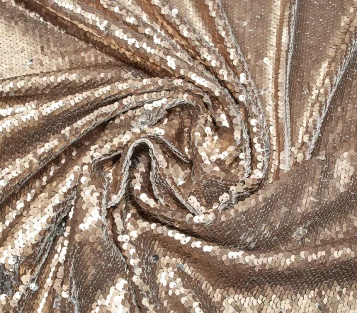 Ткань с двусторонними пайетками, цвет медь/серебро, 01308