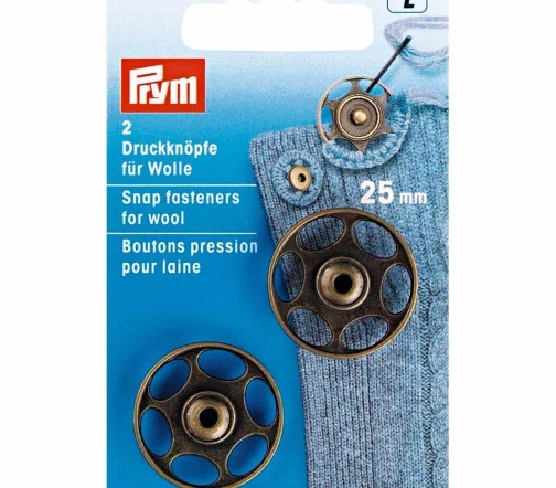341850 Кнопки пришивные для шерсти, латунь, цвет бронза, 25 мм, 2 шт., Prym