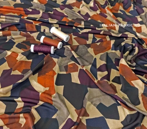 Трикотаж масло "Геометрический паттерн на золотистом фоне", 1032131