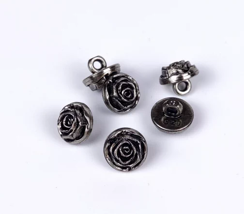 Пуговица DILL "Роза", на ножке, пластик, цвет состар.серебро, 14 мм