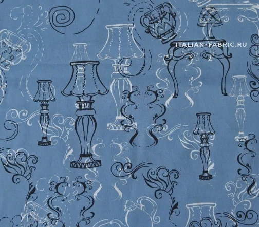 Поплин стрейч "Предметы интерьера", цвет голубой, 2110-1