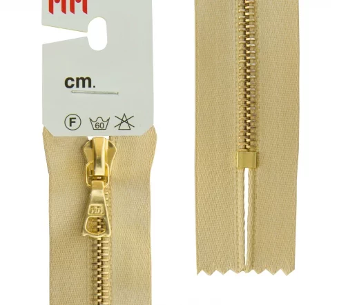 Молния RiRi атласная, металл, неразъём, 4мм 18 см, подвеска Flach, цепь GO, цвет 2213, золотисто-беж