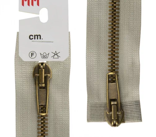 Молния RiRi металл разъем, 2 замка 5 мм 75 см, подвеска АТ, цепь антик медь, цвет 2118, светло-серый