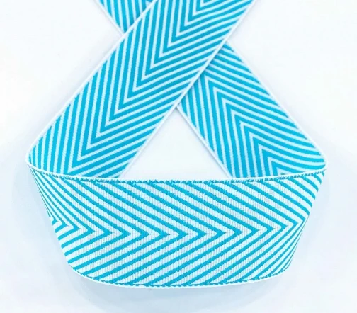 Лента жаккард Safisa "Зигзаг", 25 мм, цвет белый/голубой, 9202-25мм-04
