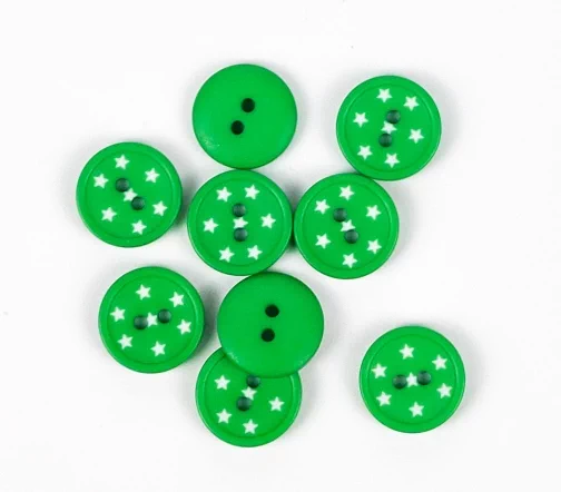 Пуговица Union Knopf "Звездочки", 2 отв., пластик, цвет зеленый, 15 мм