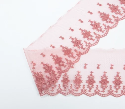 Кружево IEMESA (вышивка на тюле), ширина 10 см, цвет пыльно-розовый