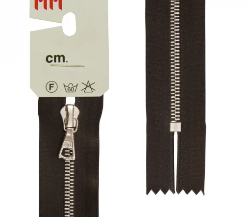 Молния RiRi атласная, металл, неразъём, 4мм 16 см, подвеска Flach, цепь Ni, цвет 2226, т.коричневый