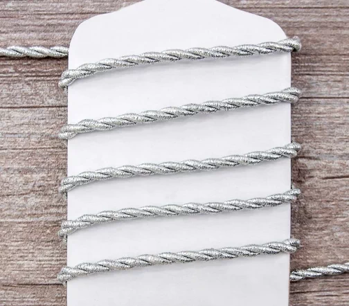 Шнур витой металлизированный SAFISA, 5 мм, цвет серебряный, 25277-5мм-102