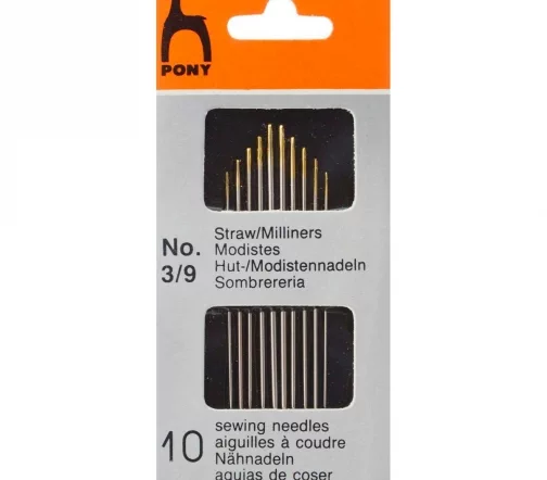 Иглы ручные для шитья шляпные с золотым ушком, № 3-9, 10 шт., PONY 02361