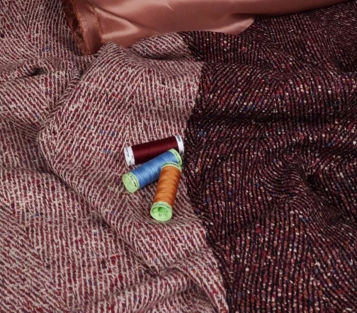 Костюмно-пальтовая елочка, цвет бордовый/молочный, 00552