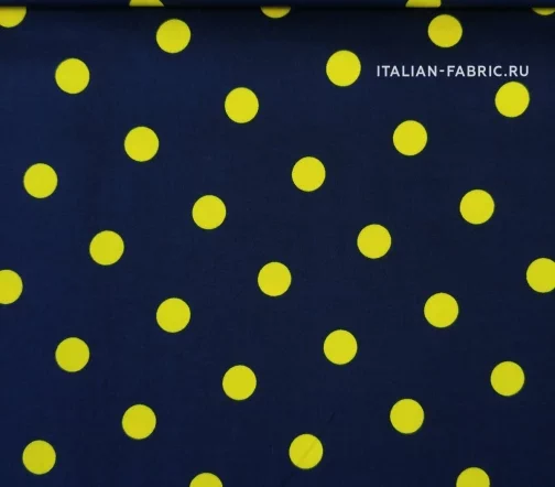 Сатин стрейч "Желтый горох на синем", 02157