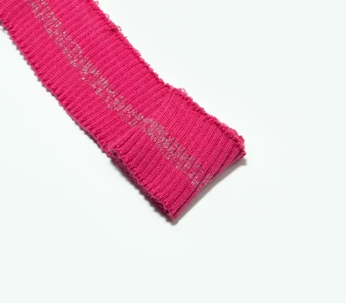 Кромка трикотаж с полоской, цвет фуксия/серебряный меланж