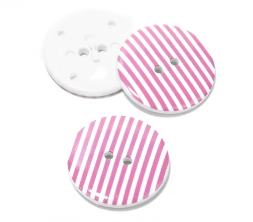 Пуговица DILL "Полоски", 2 отв., пластик, цвет белый/розовый, 34 мм