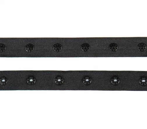 Кнопки 8 мм на тесьме 18 мм, 1м/40шт., цвет черный, 1467