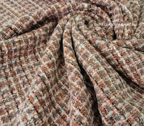 Твид шанель с люрексом в полоску, цвет оранж/синий/фиолет/молочный/золото, 00917