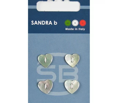 Пуговицы Sandra "Сердечки", 11 мм, 2 отв., нат.перламутр, 4 шт., CARD028