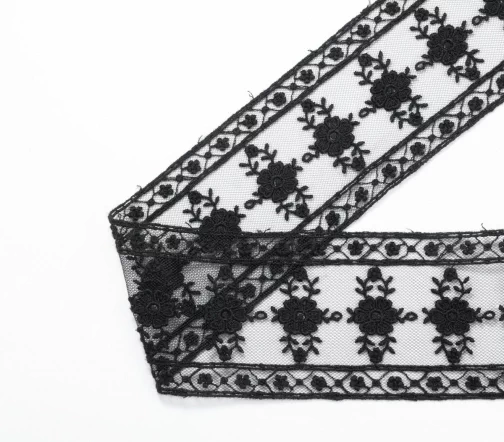 Кружево IEMESA (вышивка на тюле), ширина 61 мм, цвет черный