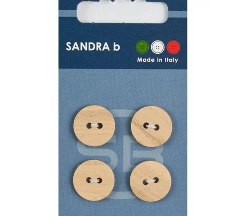 Пуговицы Sandra, 15 мм, 2 отв., пластик, 4 шт., деревянный, арт. CARD239