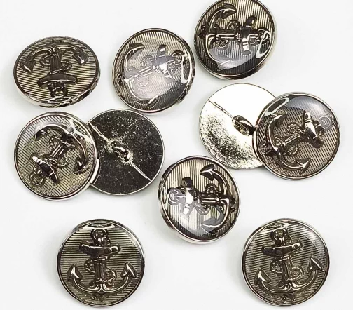 Пуговица Sandra "Якорь", на ножке, 20 мм, металл/смола, цвет серебро