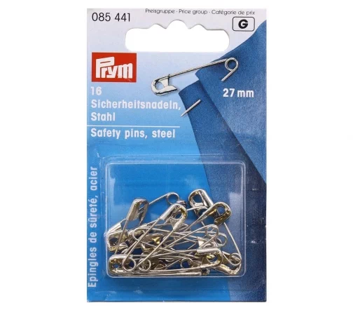 085441 Булавки английские (сталь) 0, серебристый цвет, 27 мм, 16 шт., Prym