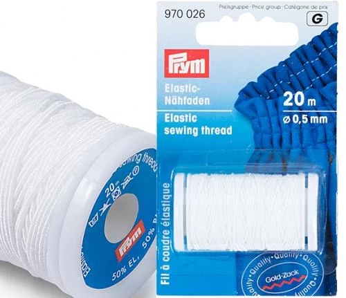970026 Эластичная нить для шитья, 0,5 мм, 20 м, цвет белый, Prym
