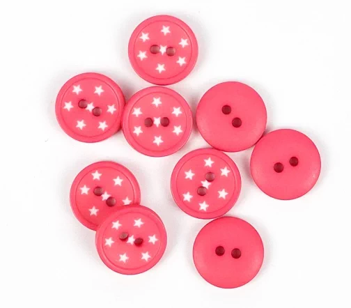 Пуговица Union Knopf "Звездочки", 2 отв., пластик, цвет фуксия, 15 мм