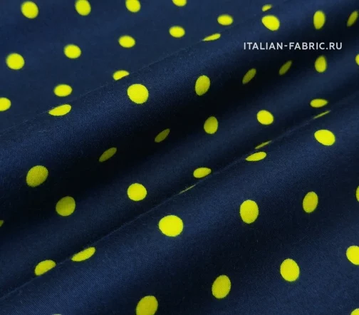 Сатин стрейч "Желтый горошек на синем", 02158