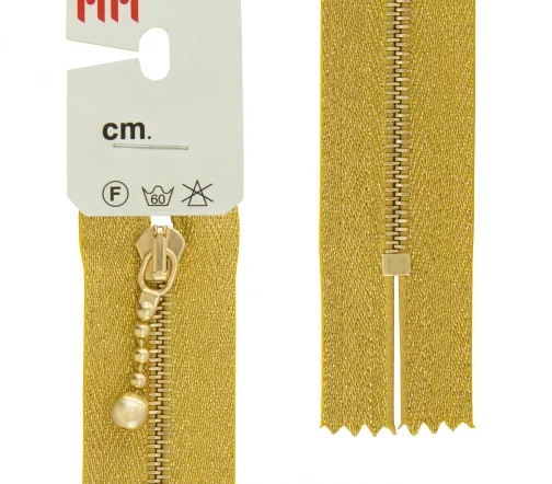 Молния Riri металл люрекс, неразъёмная, 4мм 16см, подвеска Kuke, цвет 3225, золото
