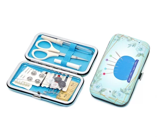 N4347.1-2 Швейный набор в футляре из иск.кожи "Игольница", цвет голубой, Hemline