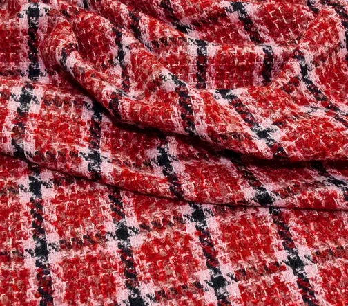 Твид шанель в клетку, цвет красный/розовый, 5082212