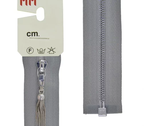 Молния RiRi металл, Ni, слайдер Zuff, 4 мм, разъёмная 1 замок, 60 см, цвет 2103, светло-серый