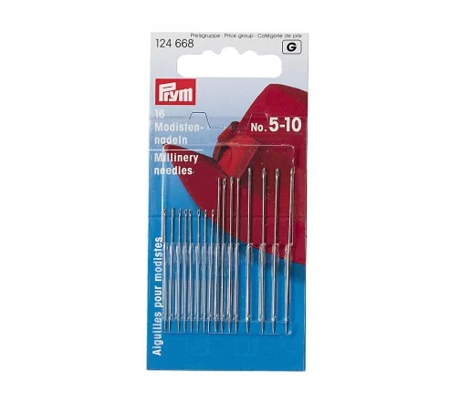 124668 Иглы шляпные (сталь) №5-10, серебр. цв., 16 шт., Prym