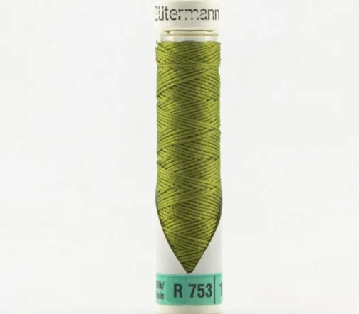 Нить Silk R 753 для фасонных швов, 10м, 100% шелк, цвет 582 зеленая горчица, Gutermann 703184
