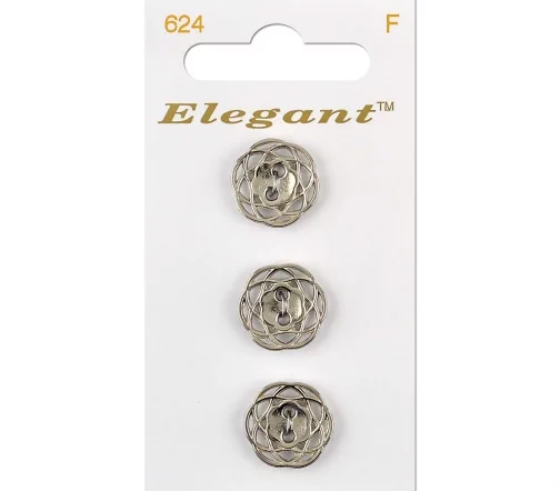 Пуговицы, Elegant, арт. 624 F, 2 отв., 16 мм, металл, 3 шт.