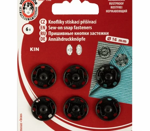 Кнопки пришивные, Koh-i-Noor, 6 мм, металл, цвет черный, 6 шт., 154471