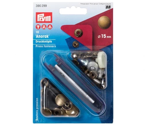 390299 Кнопки Anorak, латунь, цвет бронза, 15 мм, 10 шт, Prym