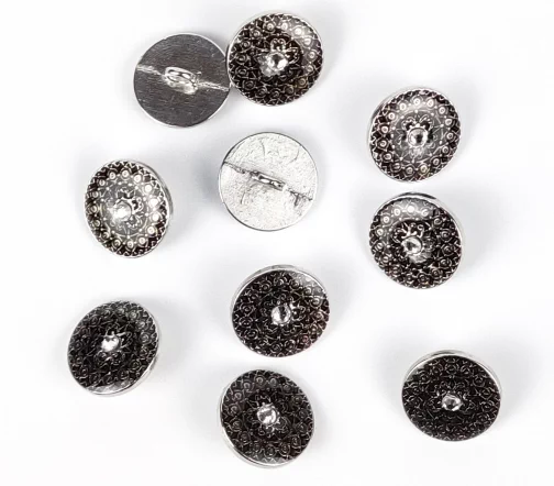 Пуговица со стразом, 15 мм, на ножке, металл/страз, цвет серебро/серый