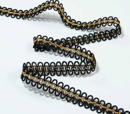 Тесьма PEGA декоративная с люрексом, цвет черная с золотом, 16 мм