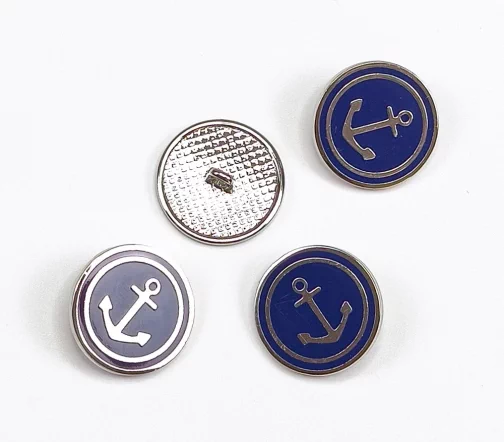 Пуговица Union Knopf "Якорь", на ножке, металл/пластик, цвет синий/серебро, 20 мм