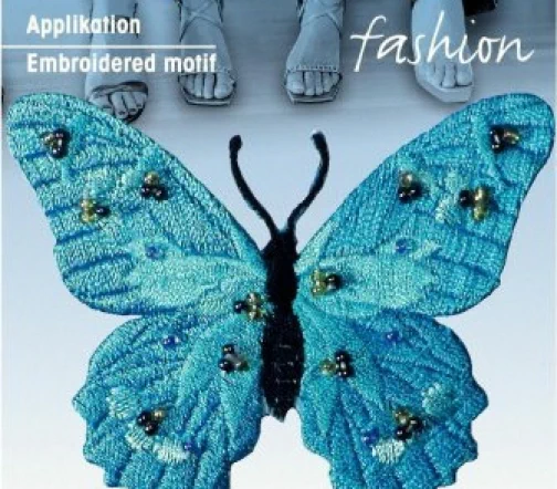 926162 Термоаппликация "Бабочка эксклюзивная с бисером" 7,5х6,5 см, сине-зеленый цв., Prym