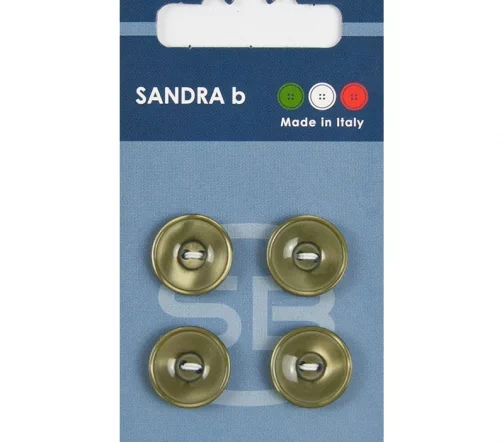Пуговицы Sandra, 15 мм, 2 отв., пластик, 4 шт., оливковый, CARD072