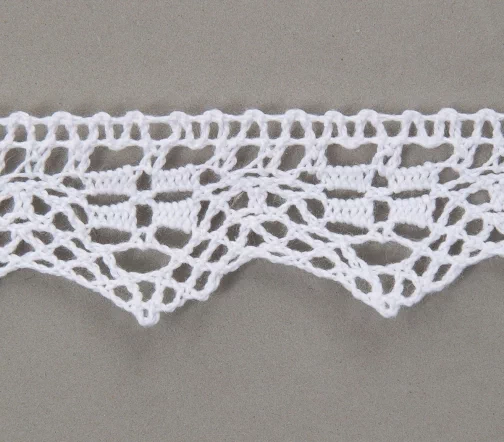 Тесьма вязаная ажурная хлопковая, ширина 30 мм, цвет белый, 50-1528-01