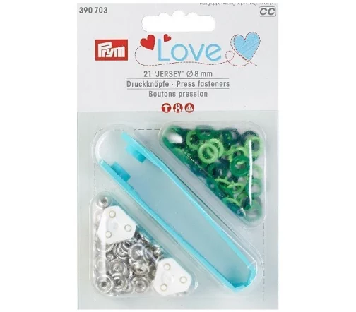 390703 Кнопки Джерси, металл, 8 мм, 21 шт, цвет зеленый, Prym