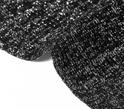 Трикотаж резинка, хлопковый с люрексом, цвет черный/серебро, 01358