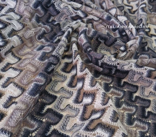 Трикотаж зигзаги молочно-серо-коричневые, 01866