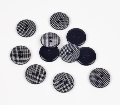 Пуговица, 2отв., пластик, цв. черный/белый, 15 мм