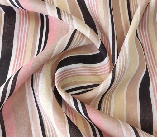 Лен в бежевую/розовую/черную полоску, 1072107